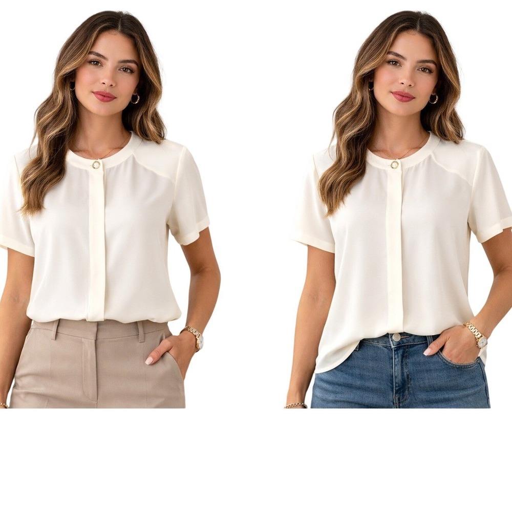 Koret Petites Vintage 12 Cream Button Down Blouse Womens Pearl Button Office